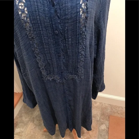 NWT Free People Shirt dress duster Blue Medium - Picture 4 of 11